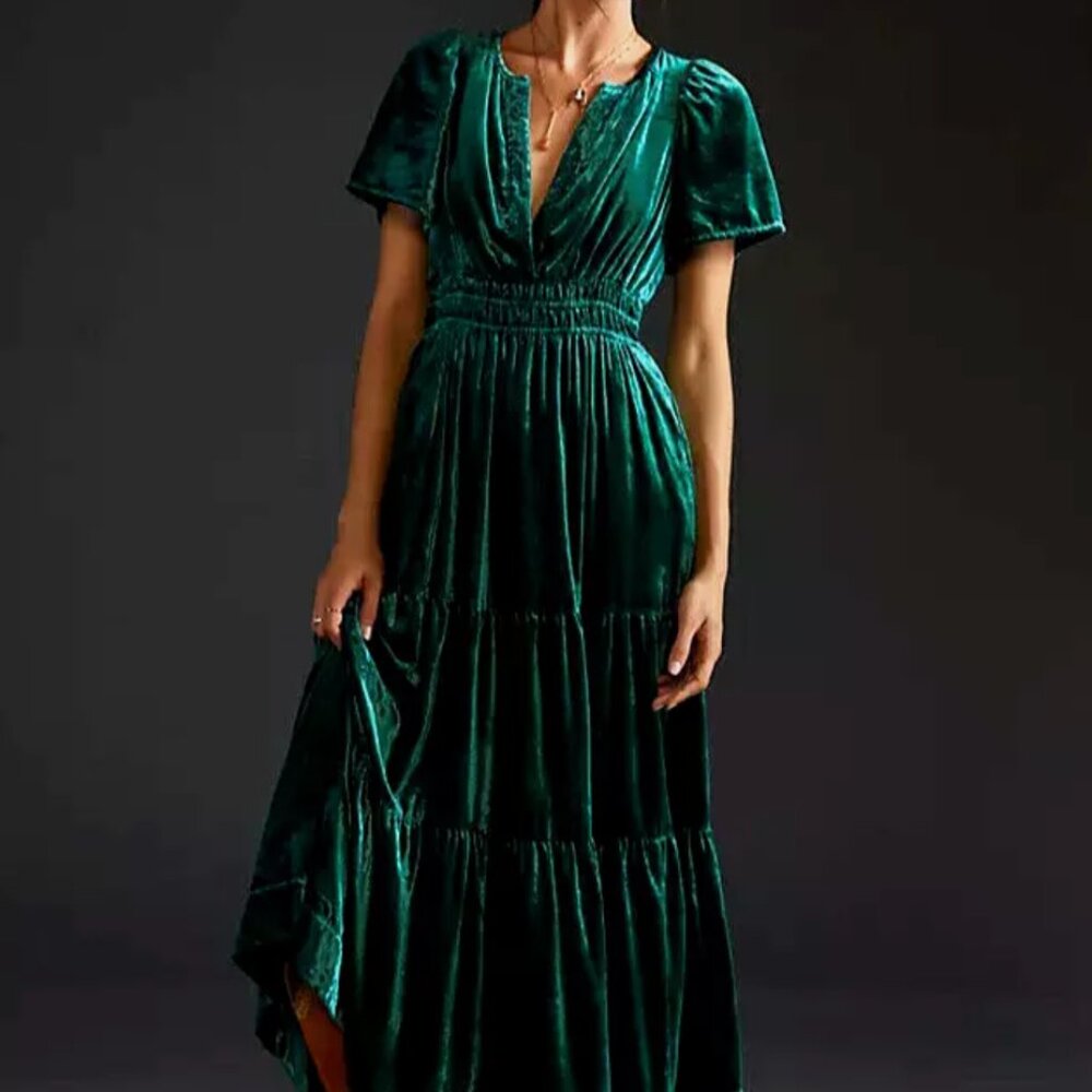 Anthropologie Somerset Dress in Emerald Velvet